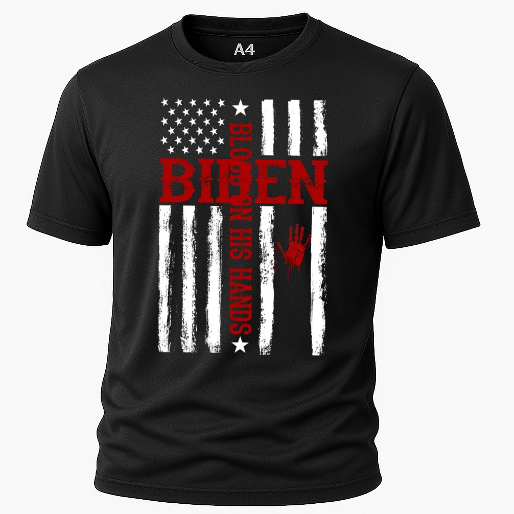 Biden Blood On His Hands American Flag Cooling Performance Crew T-Shirt