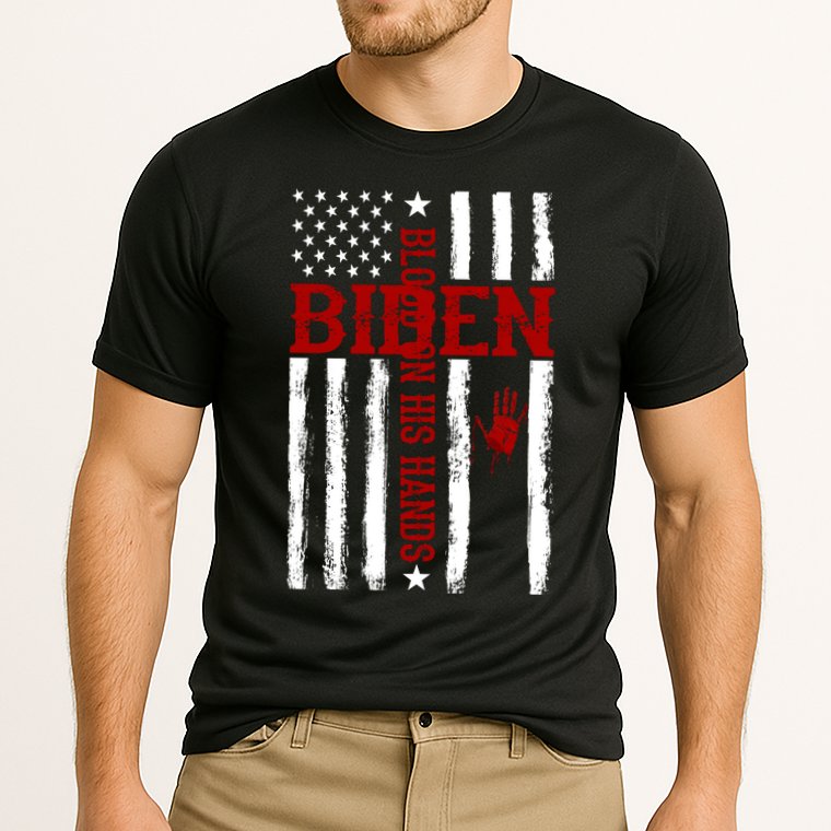 Biden Blood On His Hands American Flag Cooling Performance Crew T-Shirt