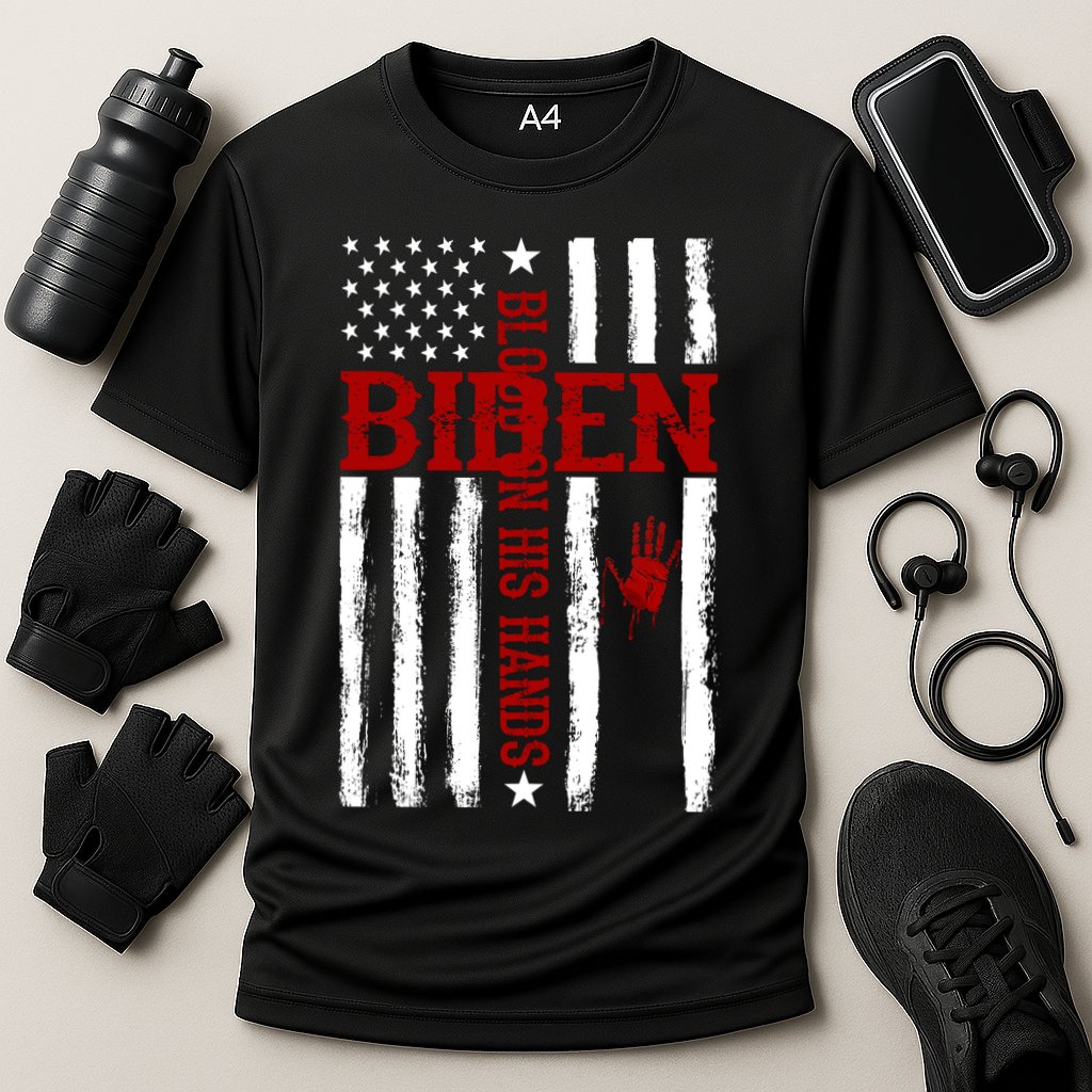 Biden Blood On His Hands American Flag Cooling Performance Crew T-Shirt