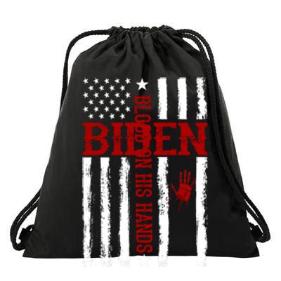 Biden Blood On His Hands American Flag Drawstring Bag