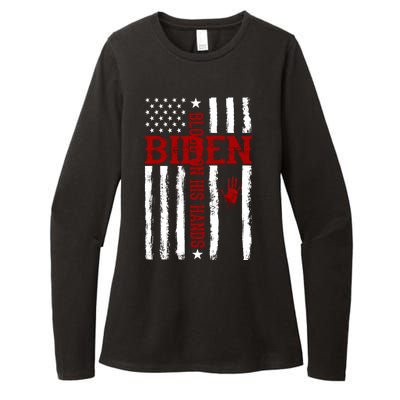 Biden Blood On His Hands American Flag Womens CVC Long Sleeve Shirt