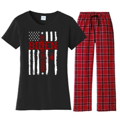 Biden Blood On His Hands American Flag Women's Flannel Pajama Set