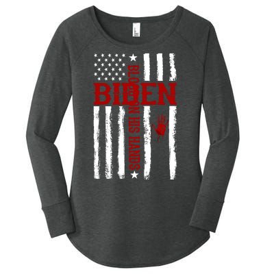 Biden Blood On His Hands American Flag Women's Perfect Tri Tunic Long Sleeve Shirt