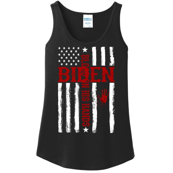 Biden Blood On His Hands American Flag Ladies Essential Tank