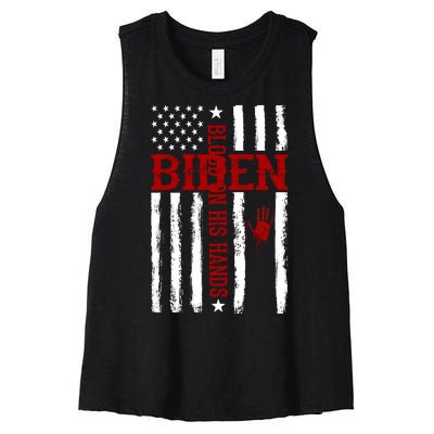 Biden Blood On His Hands American Flag Women's Racerback Cropped Tank