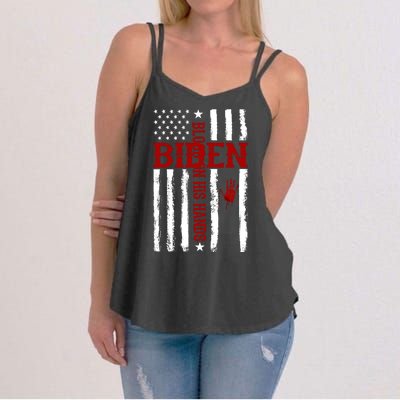 Biden Blood On His Hands American Flag Women's Strappy Tank