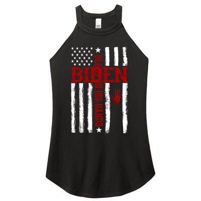 Biden Blood On His Hands American Flag Women's Perfect Tri Rocker Tank