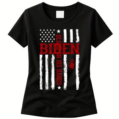 Biden Blood On His Hands American Flag Womens T-Shirt