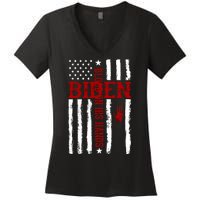 Biden Blood On His Hands American Flag Women's V-Neck T-Shirt