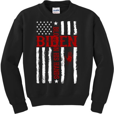 Biden Blood On His Hands American Flag Kids Sweatshirt