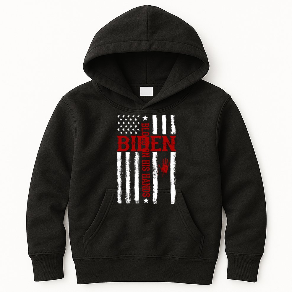 Biden Blood On His Hands American Flag Kids Hoodie