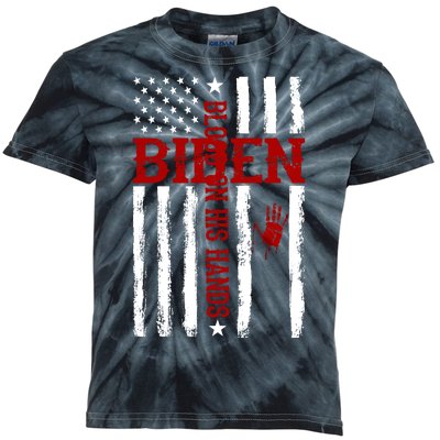 Biden Blood On His Hands American Flag Kids Tie-Dye T-Shirt