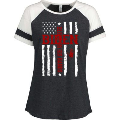 Biden Blood On His Hands American Flag Enza Ladies Jersey Colorblock Tee