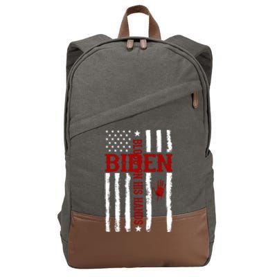 Biden Blood On His Hands American Flag Cotton Canvas Backpack