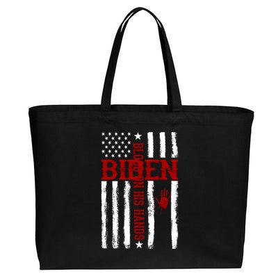 Biden Blood On His Hands American Flag Cotton Canvas Jumbo Tote