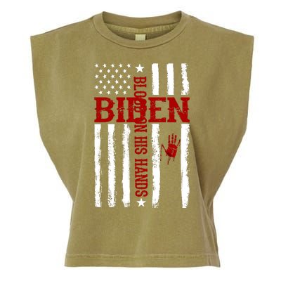 Biden Blood On His Hands American Flag Garment-Dyed Women's Muscle Tee