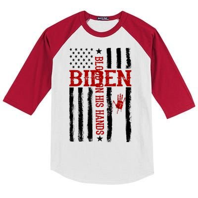 Biden Blood On His Hands American Flag Kids Colorblock Raglan Jersey