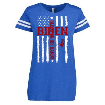 Biden Blood On His Hands American Flag Enza Ladies Jersey Football T-Shirt