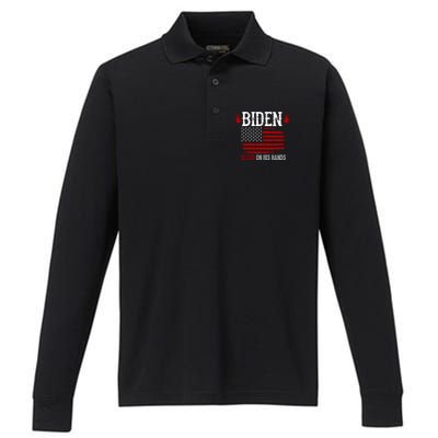 Biden Blood On His Hands Performance Long Sleeve Polo