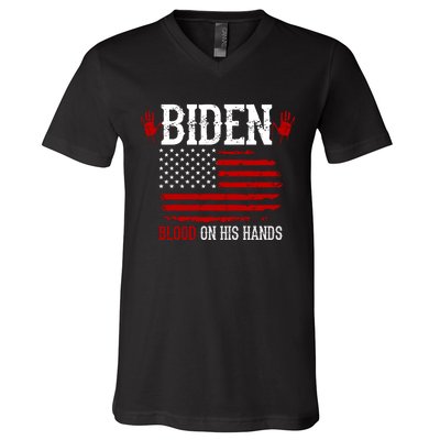 Biden Blood On His Hands V-Neck T-Shirt