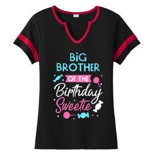 Big Brother Of The Birthday Sweetie Candy Bday Party Bro Ladies Halftime Notch Neck Tee