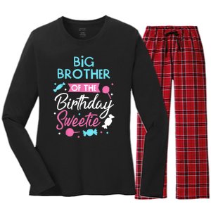 Big Brother Of The Birthday Sweetie Candy Bday Party Bro Women's Long Sleeve Flannel Pajama Set 