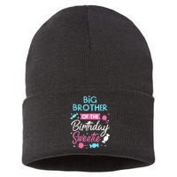 Big Brother Of The Birthday Sweetie Candy Bday Party Bro Sustainable Knit Beanie