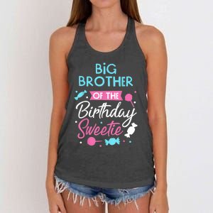 Big Brother Of The Birthday Sweetie Candy Bday Party Bro Women's Knotted Racerback Tank