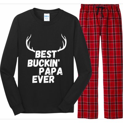 Best Buckin Papa Ever Antlers Funny Hunting Tee For Guys Gift Long Sleeve Pajama Set