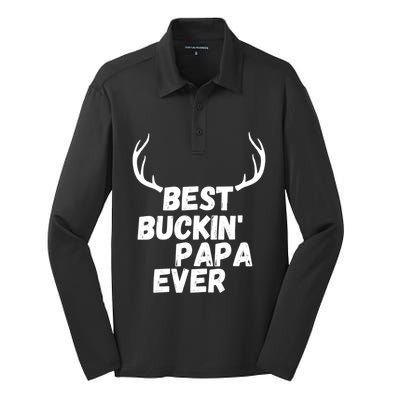 Best Buckin Papa Ever Antlers Funny Hunting Tee For Guys Gift Silk Touch Performance Long Sleeve Polo