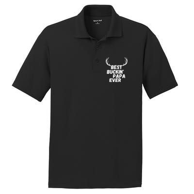 Best Buckin Papa Ever Antlers Funny Hunting Tee For Guys Gift PosiCharge RacerMesh Polo