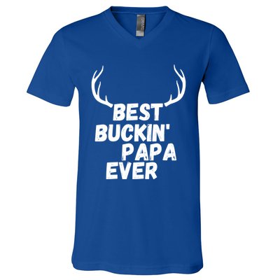 Best Buckin Papa Ever Antlers Funny Hunting Tee For Guys Gift V-Neck T-Shirt