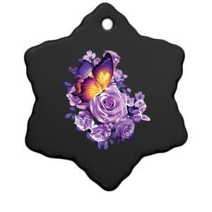 Beautiful Butterfly Purple Rose Butterfly Lovers Ceramic Star Ornament