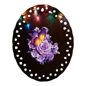 Beautiful Butterfly Purple Rose Butterfly Lovers Ceramic Oval Ornament