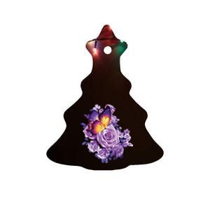 Beautiful Butterfly Purple Rose Butterfly Lovers Ceramic Tree Ornament