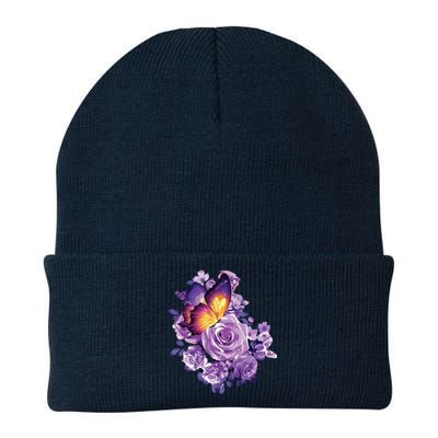 Beautiful Butterfly Purple Rose Butterfly Lovers Knit Cap Winter Beanie