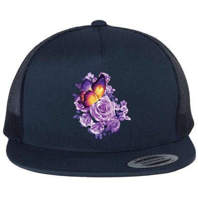 Beautiful Butterfly Purple Rose Butterfly Lovers Flat Bill Trucker Hat