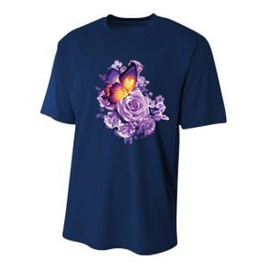 Beautiful Butterfly Purple Rose Butterfly Lovers Youth Performance Sprint T-Shirt