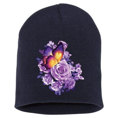 Beautiful Butterfly Purple Rose Butterfly Lovers Short Acrylic Beanie