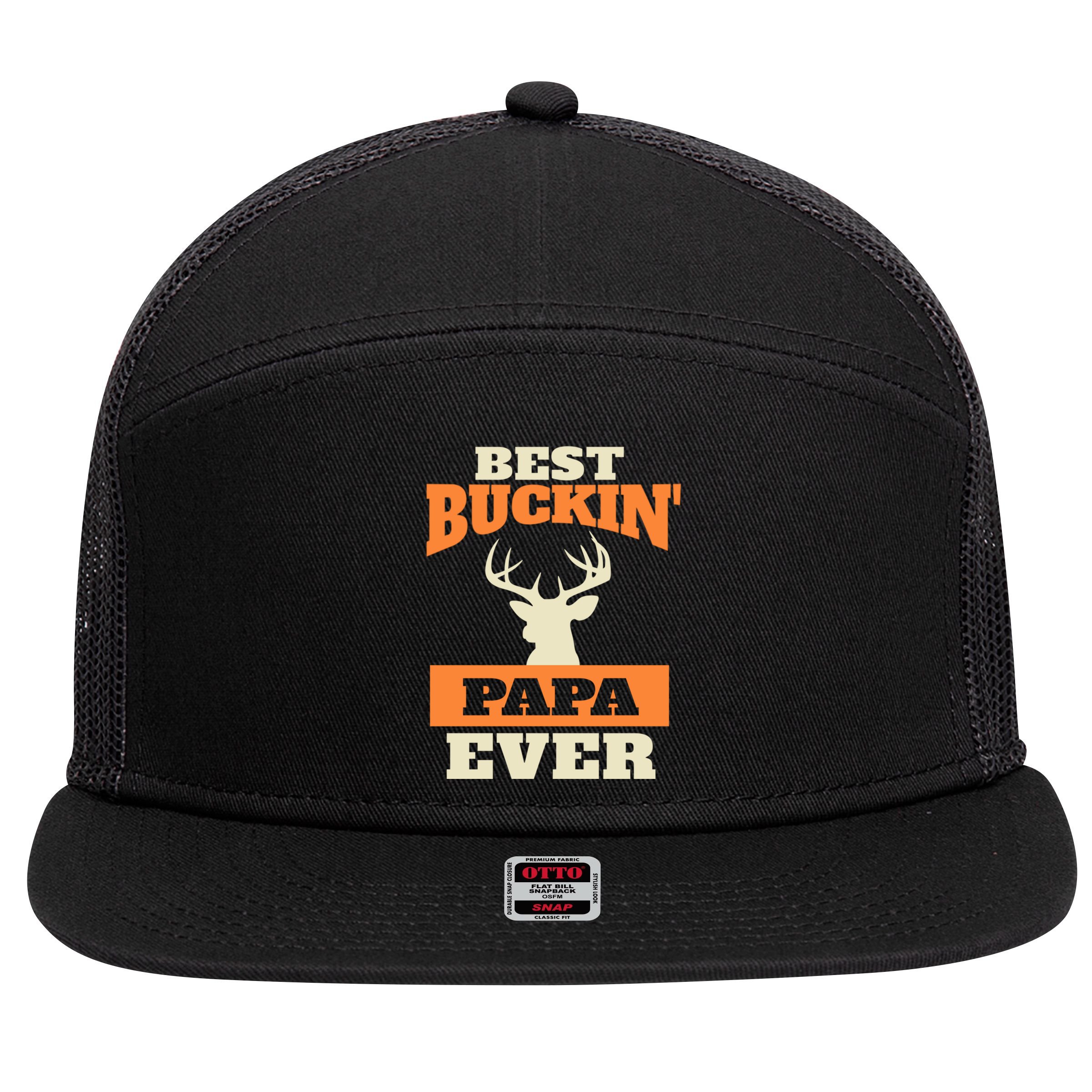 Best Buckin Papa Ever Funny Gift 7 Panel Mesh Trucker Snapback Hat