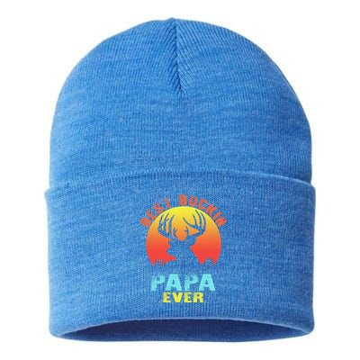 Best Buckin Papa Ever Funny Deer Hunting Fathers Day Gift Cute Gift Sustainable Knit Beanie