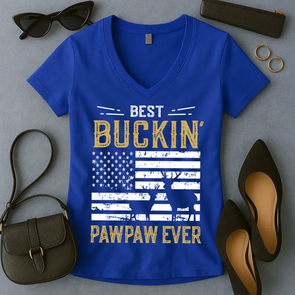 Best Buckin Pawpaw Ever Funny Gift Deer Hunter Cool Hunting Gift Women's V-Neck T-Shirt