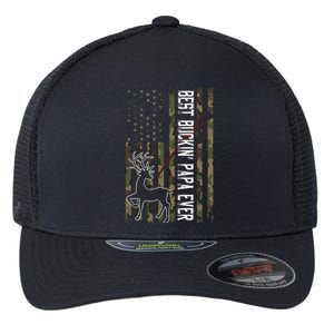 Best Buckin Papa Ever Gift Camo Deer Hunting Bucking Gift Flexfit Unipanel Trucker Cap