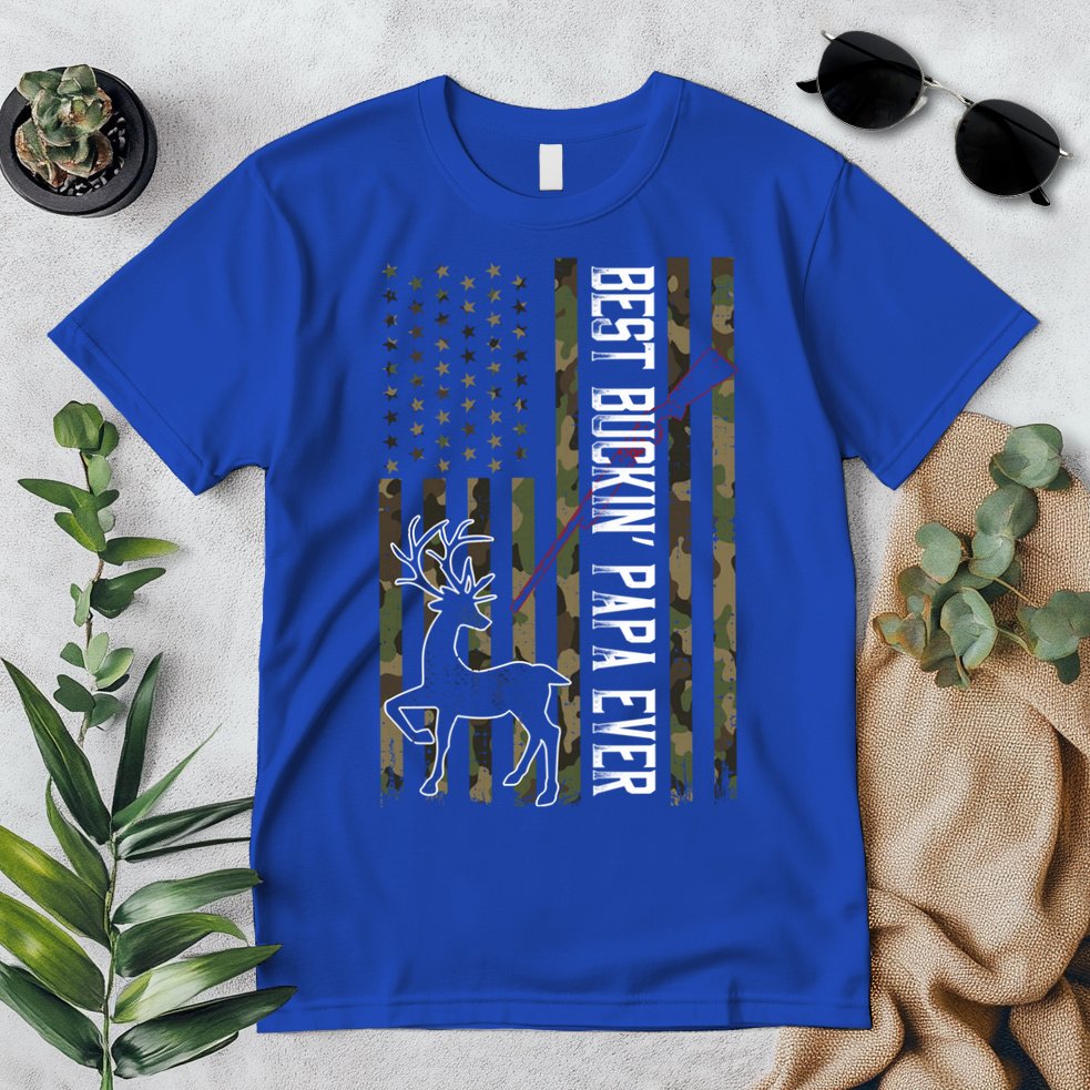 Best Buckin Papa Ever Gift Camo Deer Hunting Bucking Gift Premium T-Shirt
