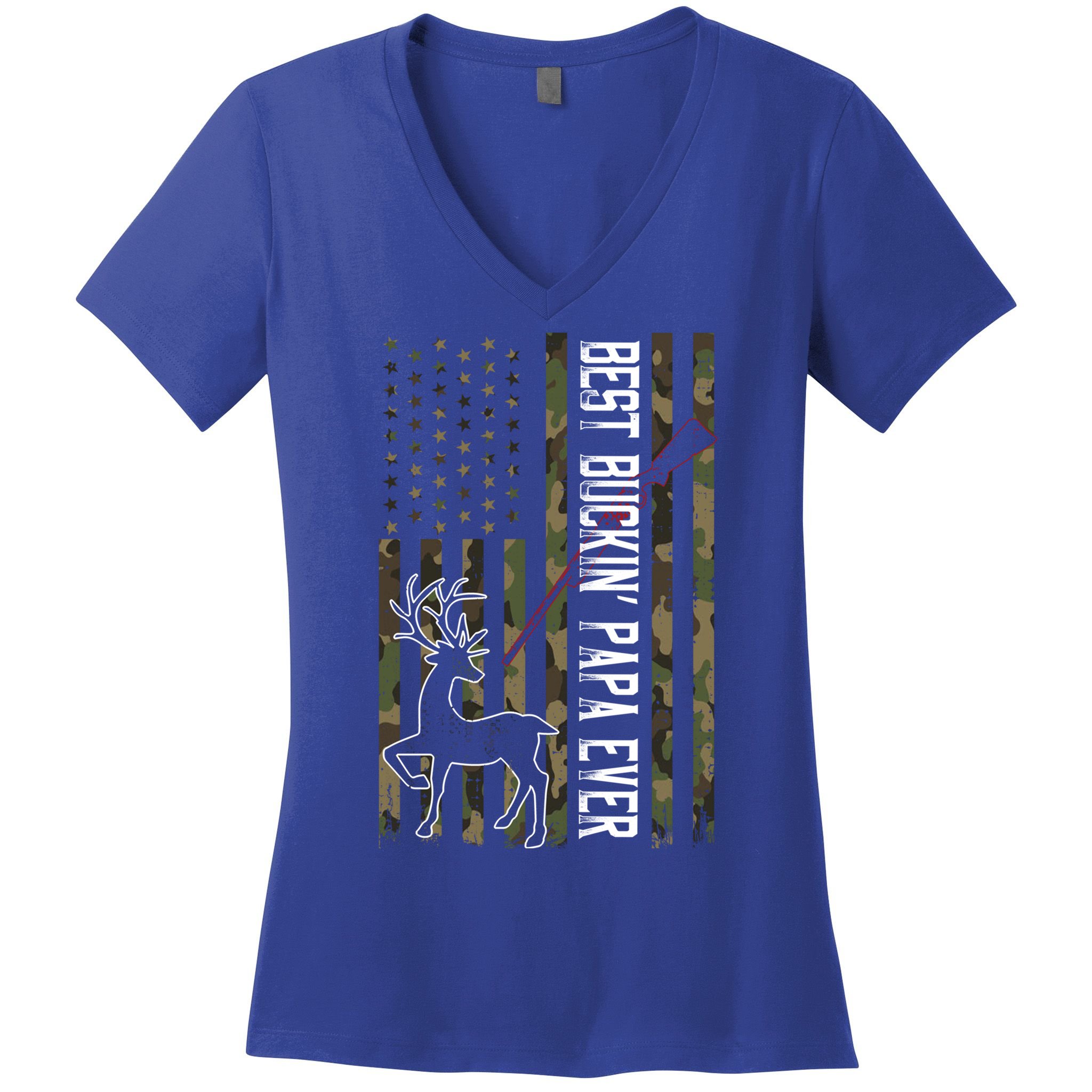 Best Buckin Papa Ever Gift Camo Deer Hunting Bucking Gift Women's V-Neck T-Shirt