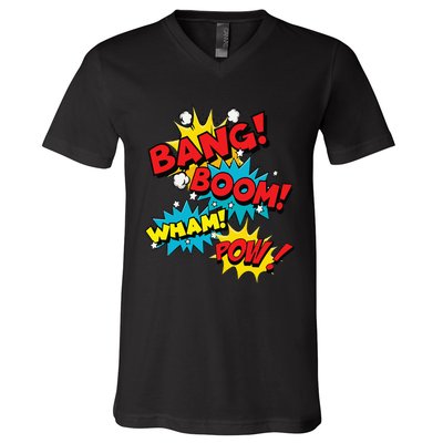 Bang Boom Pow Wham Comic Bubbles V-Neck T-Shirt