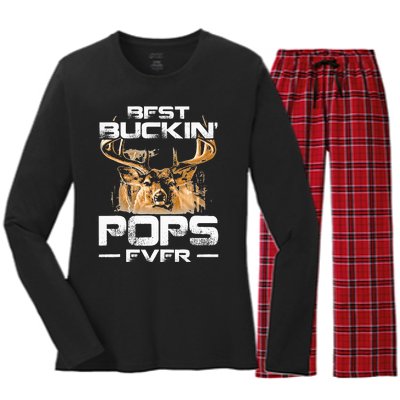 Best Buckin Pops Ever Deer Hunting Bucking Women's Long Sleeve Flannel Pajama Set 