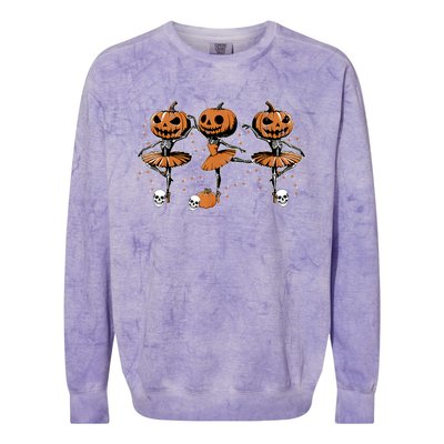 Ballet Ballerina Pumpkin Skeletons Halloween Colorblast Crewneck Sweatshirt