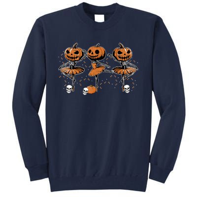 Ballet Ballerina Pumpkin Skeletons Halloween Tall Sweatshirt