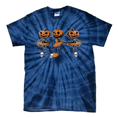 Ballet Ballerina Pumpkin Skeletons Halloween Tie-Dye T-Shirt